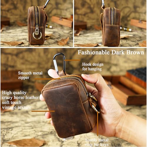 Crazy Horse Leather Coin Purse Retro Zipper Wallet Genuine Leather Coin Pouch for Men Small Leather Change Purse with Key Ring for Travel3