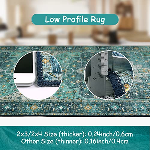 Moynesa Ultra-Thin Washable Area Rug - 4X6 Teal Living Room Rug Oriental Rugs For Bedroom, Non Slip Non Shedding Low Pile Entryway Carpet For Bedroom Dressing Room Office #TOP4