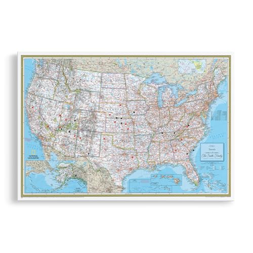 Image of National Geographic Classic USA Map with Pins - Personalized United States Travel Map Canvas - Framed Wall Decor - Gallery Wrap - 30 inch x 45 inch