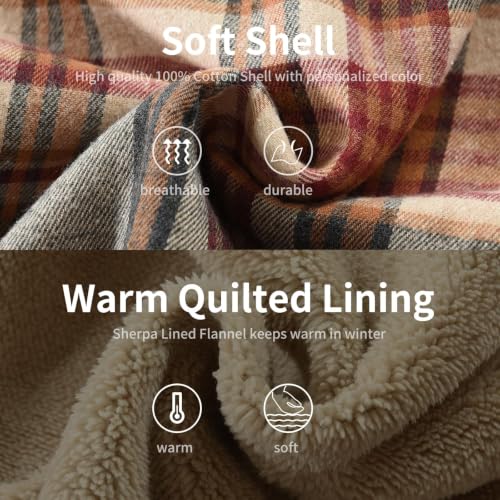 Image of Men's Cotton Plaid Shirt Jacket Fleece Flannel Sherpa Button Down