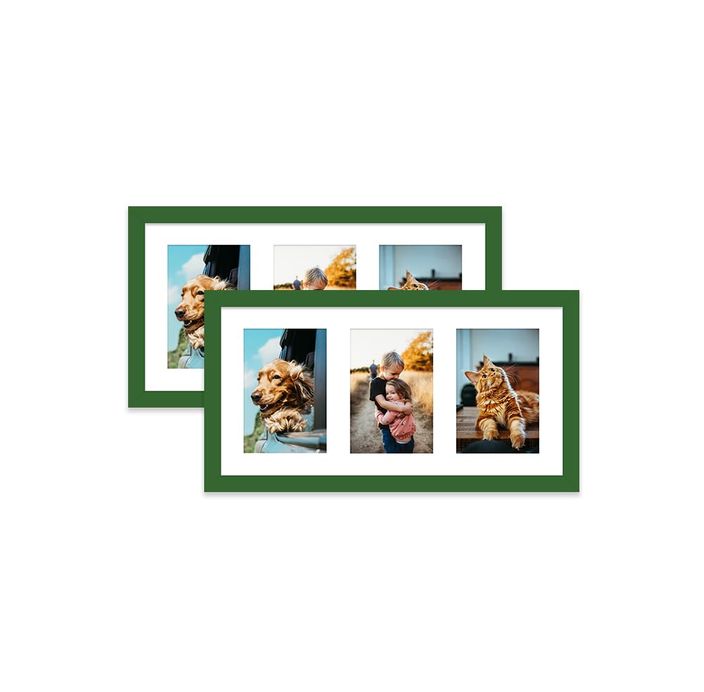 Green Multi Photo Frame - Holds 3 x 6x4 Pictures, Family Collage Picture Frame for Wall Display, 8x16 Panoramic Frame Size, Set of 2 โ image 1