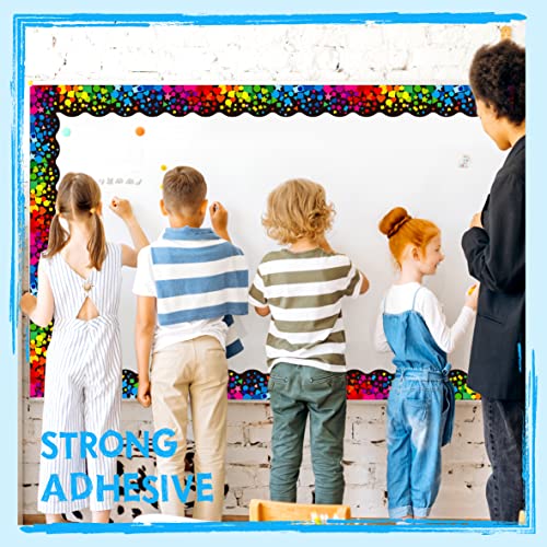 Image of 60 Feet Bulletin Board Borders, Self Adhesive Scalloped Confetti Rolled Border Trim Decoration with Strong & Permanent Adhesive for School, Classroom Offices Wall, Desks, Windows, Doors