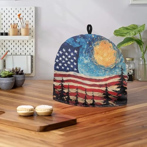 Image of Stars and Stripes Tea Cosy for Teapot Washable Starry SkyTea Pot Cozy for Keeping Warm America250 Kettle Cover for Halloween Day Party Gifts,Dust Proof Breakfast Tea Pot Cover