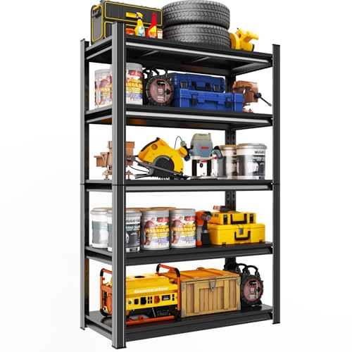 Image of Metal Garage Shelving Unit, Heavy Duty 5-Tier Adjustable Storage Rack, Steel Shelving,2000 lbs Capacity, Industrial Shelves for Heavy Tools and Equipment (5-Tier 63 inch H x 28 inch W x 14 inch D)