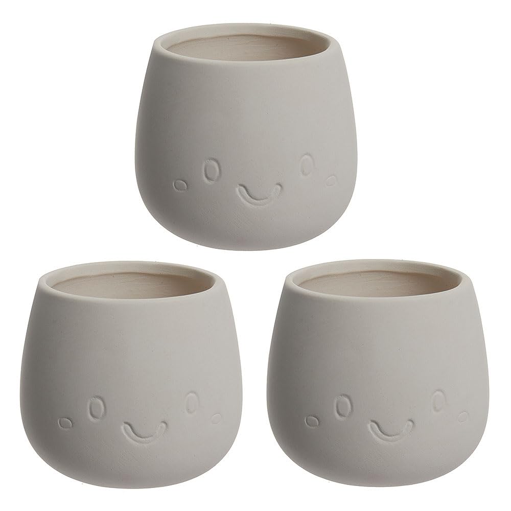 Baker Ross WA155 Ceramiczne doniczki Grass Head – zestaw 3 sztuk, ceramiczne doniczki do dekoracji i uprawy roślin