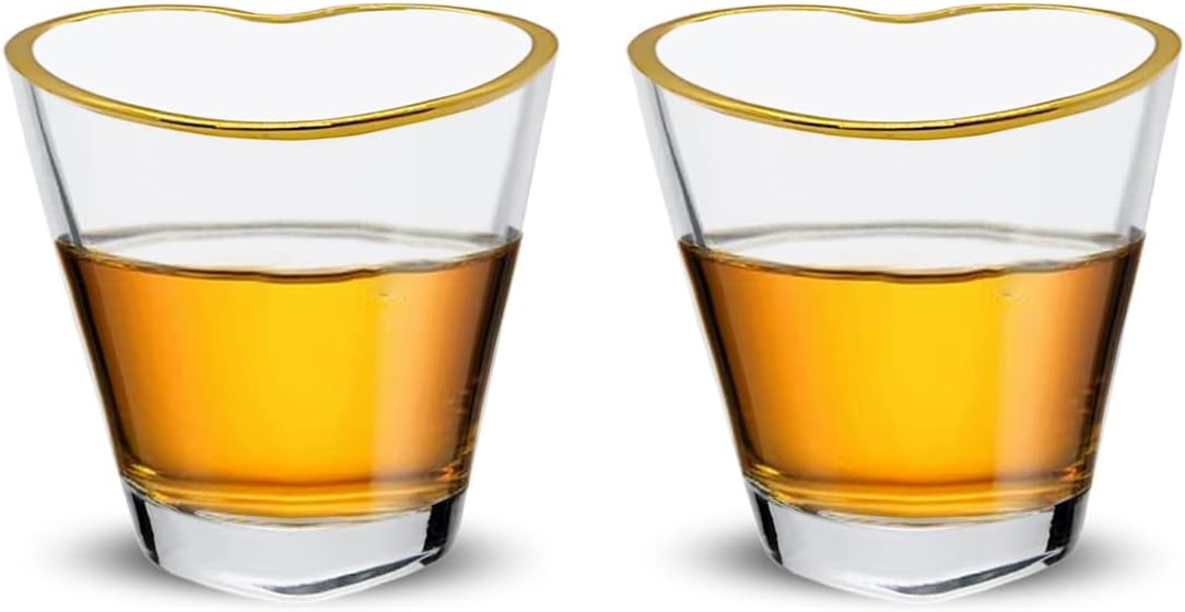Heart Shaped Shot Glasses with Gold Rim 4 Pack, Korean Soju Shot Glasses, Clear Heart Shot Glass Set for Soju Whiskey Vodka Espresso Liquor, Drinking Gift for Men and Women, 2oz