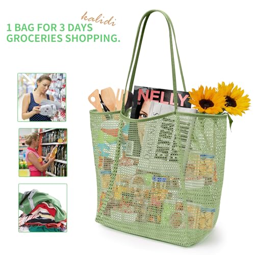 Image of KALIDI Beach Nylon Mesh Tote Bag, Casual Tote Bag Hobo Women Foldable MAX 23L Shoulder Bag For Beach Picnic Vacation