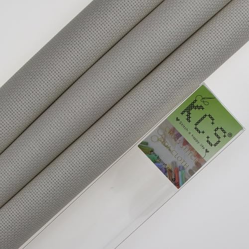 Image of KCS 3 pc of 15 inch x 18 inch(38cmx45cm) Counted Cross Stitch Cotton Aida Cloth Needlework Rolled Fabric Box,16CT,Pearl Grey