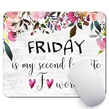 Funny Quote Friday is My Second Favorite F Word Mouse Pad Funny Desk Accessories for Work Pink Floral Mousepad Office Gifts for Women