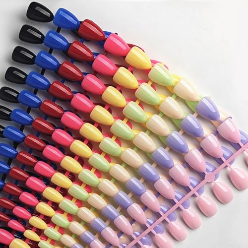Short Almond Press on Nails, 9 Colors Solid Color Glue on Nails in 15 Sizes,Reusable Acrylic Fake Nails Set for Women Manicure 270Pcs
