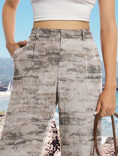 Image of Feiersi Womens Casual Wide Leg Pants High Waisted Button Down Straight Long Trousers Palazzo Pants
