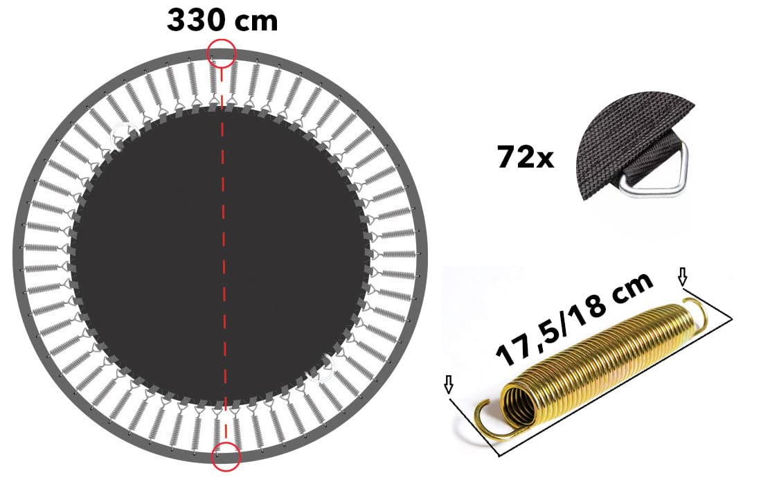 Sprungtuch Sprungmatte Ersatzteile für Trampolin Ø 330 cm 72 Ösen (Federn 17,5/18 cm) Berg
