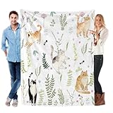 Cat Throw Blanket Ultra Soft, Pet Blanket Floral Cat Lover Gift - Cozy Flannel Plush Blanket Themed with Flowers and Cats, Best Gifts for Women, Girls Who Loves Cats, White, 40"x 50"