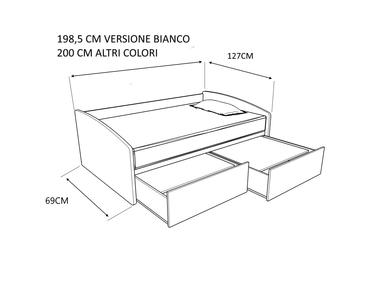 Canapé lit Simple 120x190 avec tiroirs - Idéal pour Les Chambres - Blanc