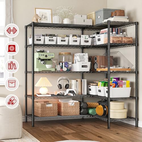 Image of REIBII 5-Tier Heavy Duty Wire Shelving Unit, 1430LBS Storage Shelf Rack