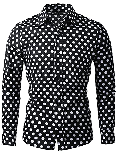 uxcell Chemise à Manches Longues pour Homme Motif à Pois Coupe ajustée Chemise boutonnée, Noir, 56