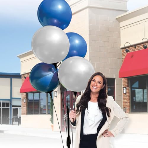 Image of Reusable Outdoor Balloon Clusters - Helium Free, All-Weather, Durable, Plastic Balloons for Advertising, Real Estate, Grand Openings & Events (Blue and White)