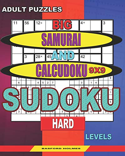 Adult puzzles. Big Samurai and Calcudoku 9x9 Sudoku. Hard levels.: Very large font. 50% of characters are displayed (