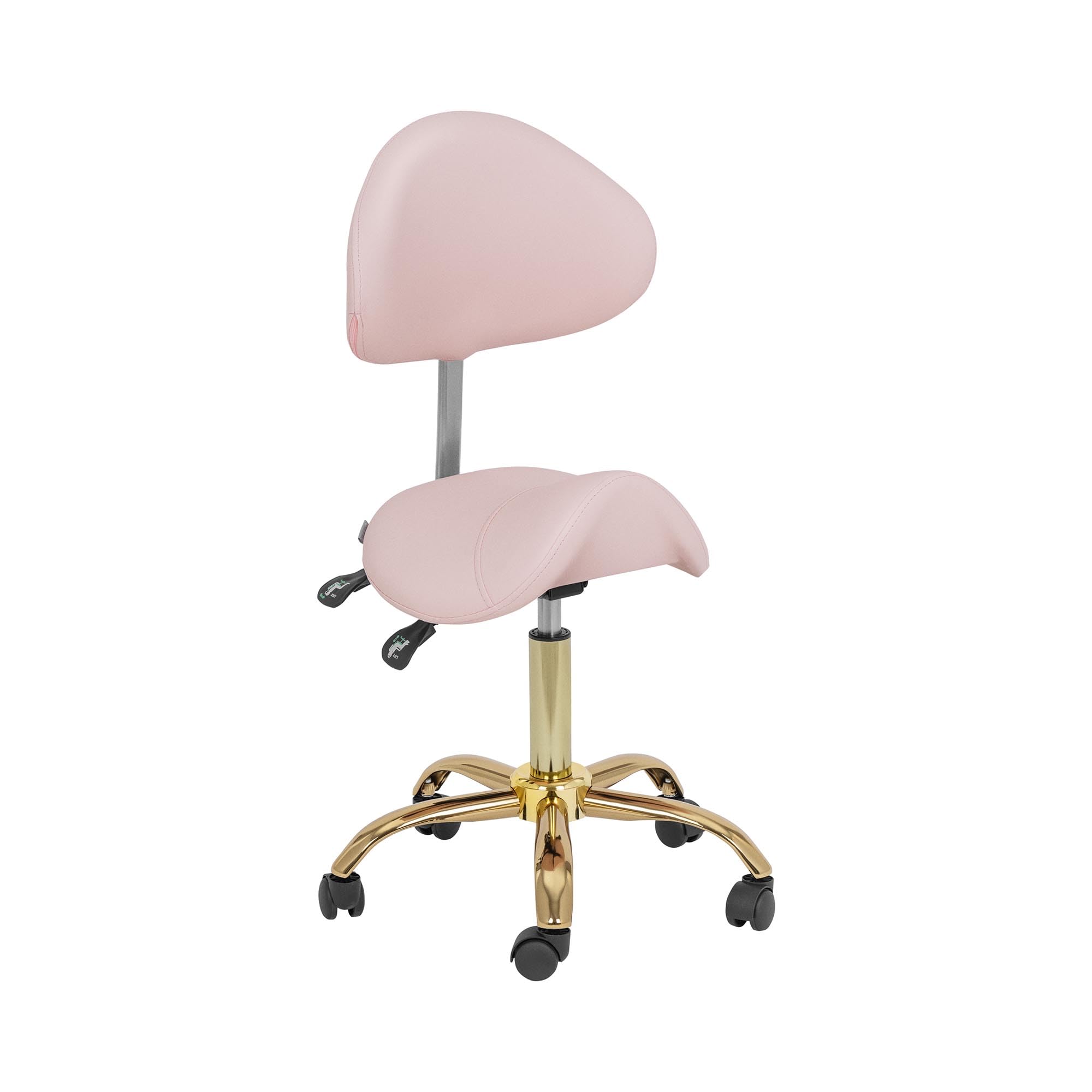 Physa Taburete de estética con Ruedas Regulable en Altura 51-65 cm para hasta 150 kg en Rosa pálido y Dorado Taburete para estética Taburete de Oficina Silla cosmética Banqueta de Trabajo