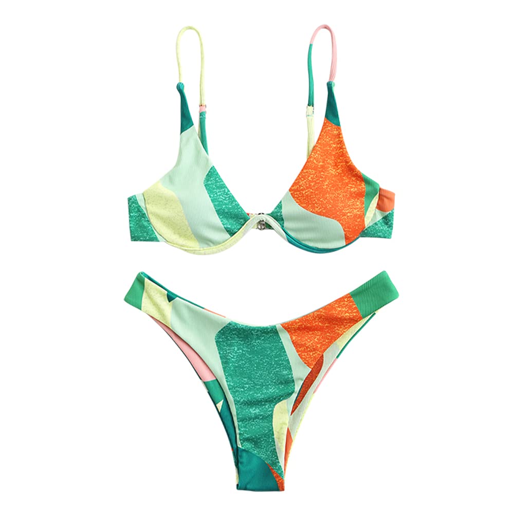 ZAFUL Bikini de Dos Piezas para Mujer, diseño de Leopardo Criss Cross Push Up de Corte Alto y Acolchado