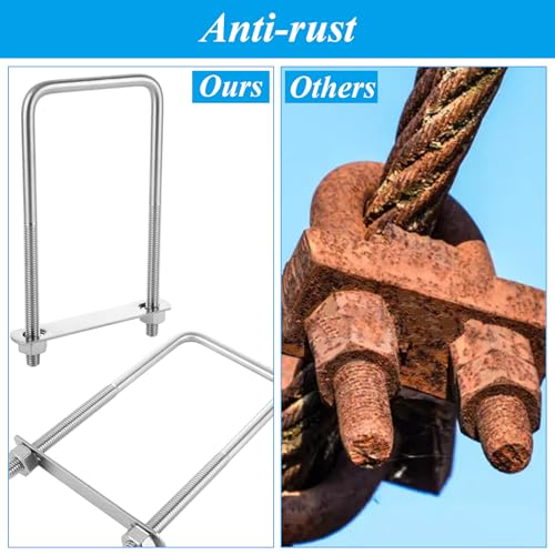 Image of 6 Pcs Square U Bolt (3 /8'' x 3'' x 7''), 304 Stainless Steel U-Bolts for Automobiles Trailer, Ski Boat, Sailboat, Trailer, Industrial Parts