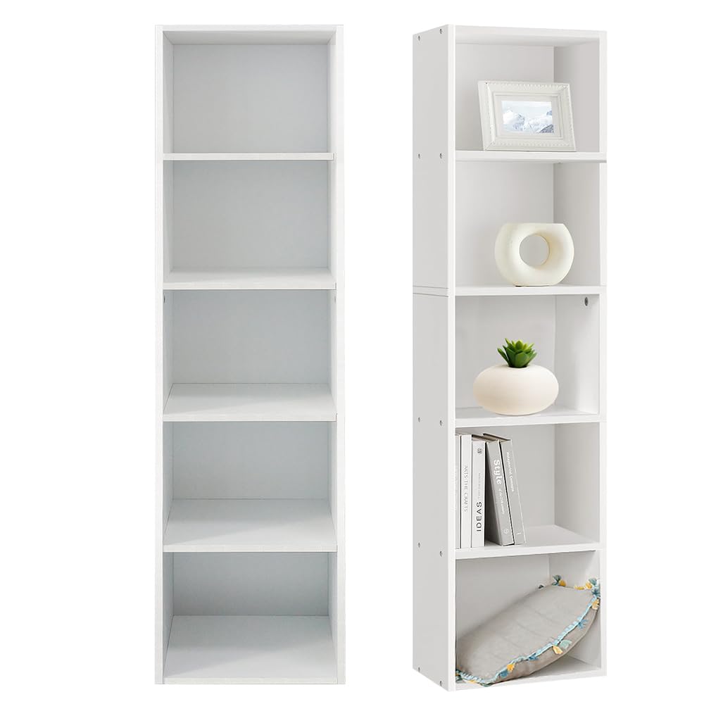 AUTOFU Cube Storage Unit 5 Tier Storage Shelving Unit White Wooden Bookcase and Display Shelf Free Standing Storage Cabinet for Living Room Bedroom Closet Office