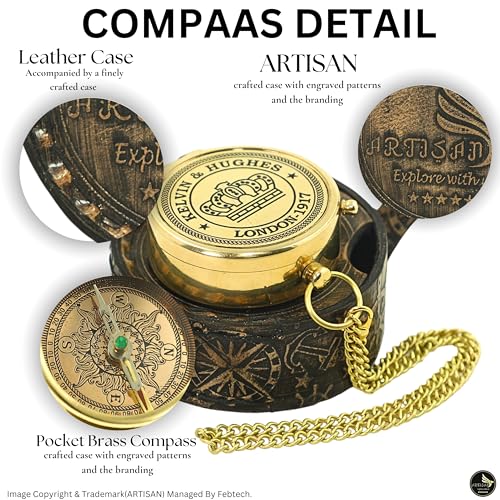 Brújula náutica de latón con estuche de cuero 2.5 pulgadas miniatura 3