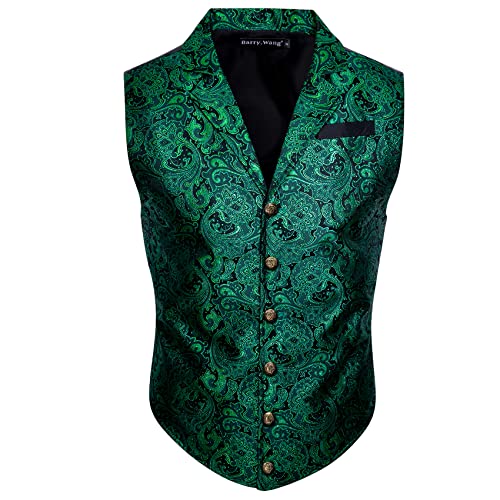 Barry.Wang Mens Victorian Suit Vest Lapel Collar Silk Paisley Steampunk Gothic Waistcoat Formal/Leisure Party2