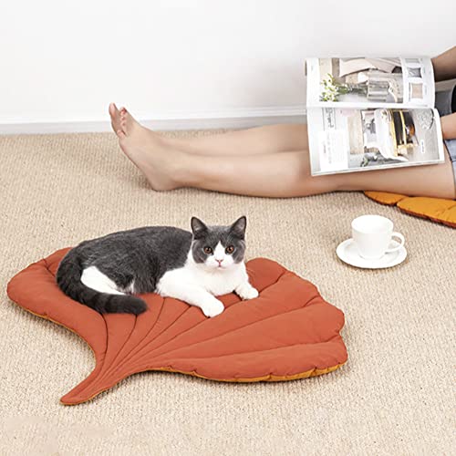 EastVita Pet Mat for Small Dogs and Cats - Soft Cotton Bedding with Ginkgo Leaf Design, Machine...