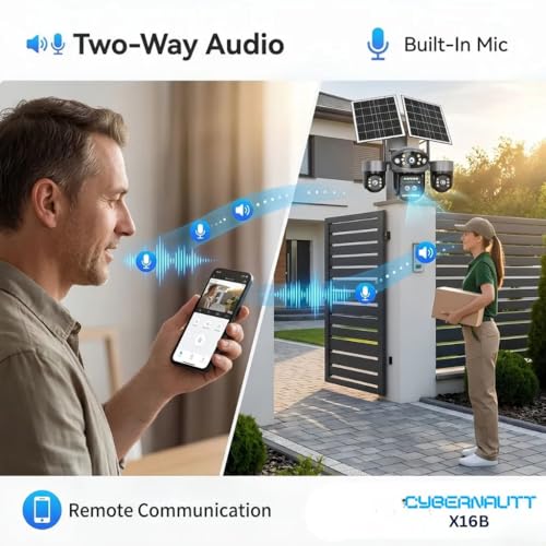 Image of Xuga Cybernautt X16B 4G Solar Security Camera | 16MP Four Lens, 10x Zoom, 355 Pan-Tilt | 12000mAh Battery Wireless Outdoor Camera with H.265+, Two-Way Audio, Cloud /SD Storage