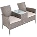Casaria Poly Rattan Gartenbank 2-Sitzer Tisch In Der Mitte Auflage Wetterfest 143 cm Garten Balkon Kinobank Bank Creme