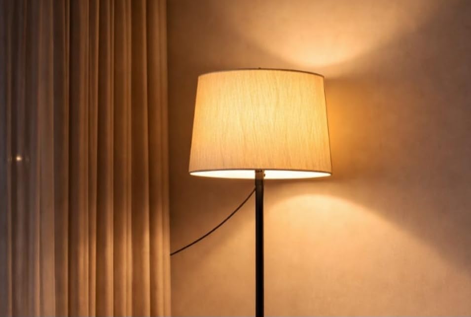 Image of Floor Lamp LED, Incandescent Standing Modern Antique Black Finish Height 52 Inches Off White Lampshade for Living Room Corner, Home, Hotel, Office Pack of (1)
