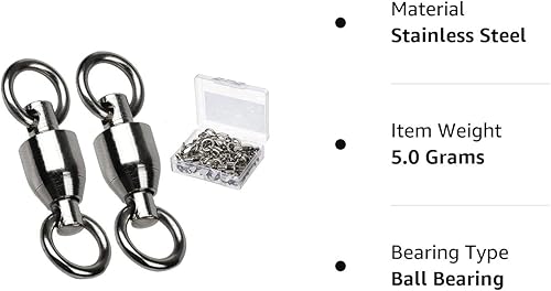 Miniatura 8 de AMYSPORTS Rodamiento de bolas de barril giratorio de agua salada de acero inoxidable con ruedas giratorias de pesca de alta resistencia, conectores