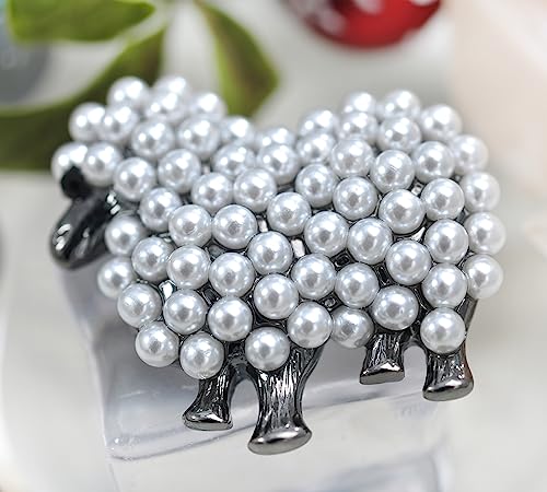 Gyn&Joy Faux Pearl White Sheep Lamb Goat Animal Brooch Pin4