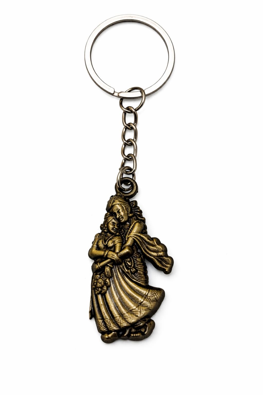 Radha Krishna Keychain, Antique Gold Finish, Metal, Devotional Theme, Decorative Charm-image-27