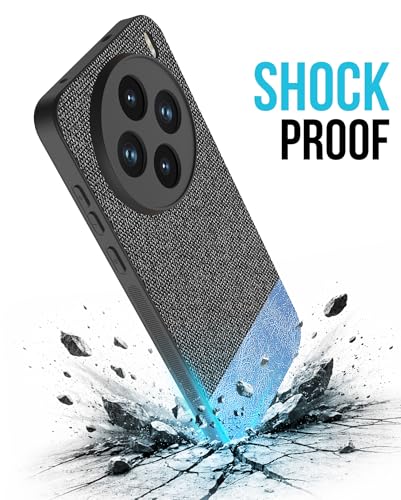 Image of Kapa Soft Fabric & Leather Hybrid Protective Back Cover for Vivo X200T 5G | Shockproof Slim Hard Anti Slip Back Case (Black,Blue)
