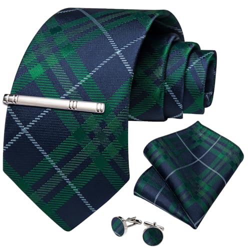 Image of DiBanGu Mens Tie Silk Plaid Striped Necktie and Pocket Square Cufflinks Tie Clip Set with Gift Box Formal Wedding Party