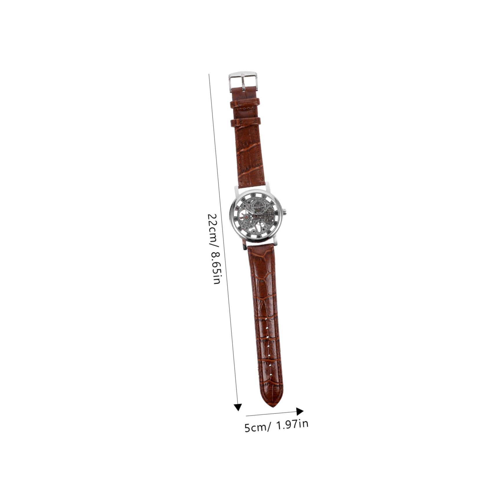 Healvian Winner Orologio Meccanico Manuale con Rotondo Cinturino PU Regolabile Marrone e Cassa Preciso e Design