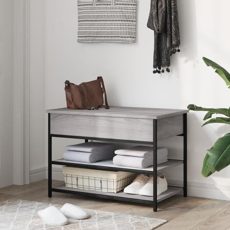 Eleganz Taburete de tocador Sonoma gris 70 x 42,5 x 50 cm – Taburete de madera y metal, estable y duradero para dormitorio y baño
