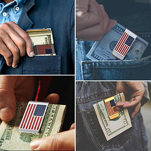 ChainsProMax Can Engrave Men Money Clip- America Flag/Baseball Pattern/Box Pattern, Stainless Steel/Gold Plated-Send Gift Box2