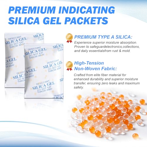 Image of 20g (16 Pack) Color Changing Silica Gel Packets, Food Safe & Non-Toxic Desiccant Packs, Reusable Moisture Absorbers for Ammo Cans, 3D Filament, Camera, Wardrobes & Food Storage