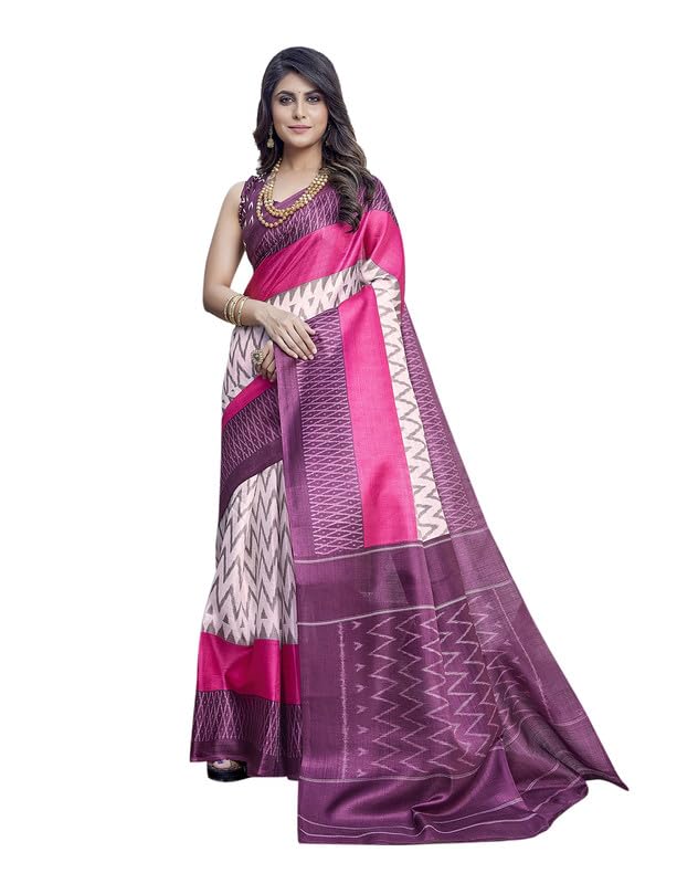 Kjs Women's Khaadhi Cotton Blended Kalamkari Printed Saree | Beautiful Blend of Tradition and Style | Printed Saree with Running Blouse | Insta P