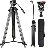 Lusweimi Video Tripod System, 75-inch Aluminum Heavy Duty Tripod with Fluid Head, Professional...