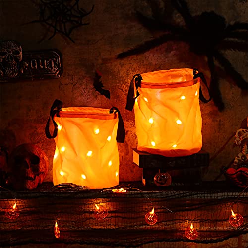 Shappy 2 Pcs LED Light Halloween Candy Bags Trick or Treat Light up Halloween Candy Bucket Multipurpose Reusable Goody Bucket for Holiday Party Supplies Favors(Orange)
