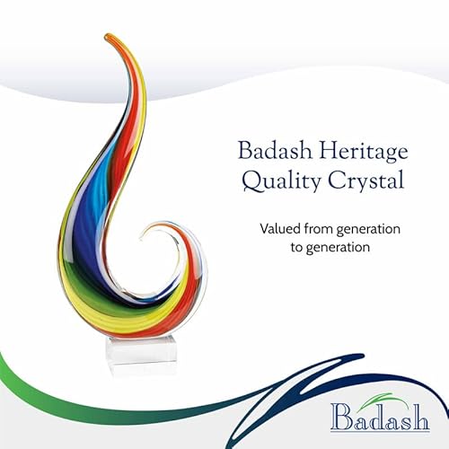 Badash Rainbow Note Murano-Style Glass Sculpture - Home Decor Glass Art - 16" Tall Mouth-Blown Glass Decor On Crystal Base - Contemporary Home Decor Accent Piece #TOP6