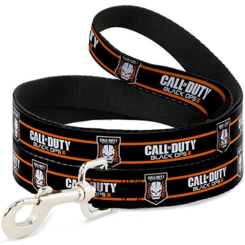 Correa para Perro Call of Duty Black Ops III Skull Icono 2 Rayas Negro 6 pies de Largo 1.5 Pulgadas de Ancho