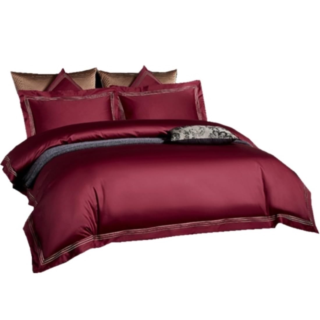Bettwäsche Set Heimtextilien, Baumwolle, Vierteiliges Set, Steppdecken-Sets, Hochzeitsbettwäsche, 4-teiliges Bettlaken-Set Bettlaken Set (Color : Rood, Size : 1.5/1.8m Bed)
