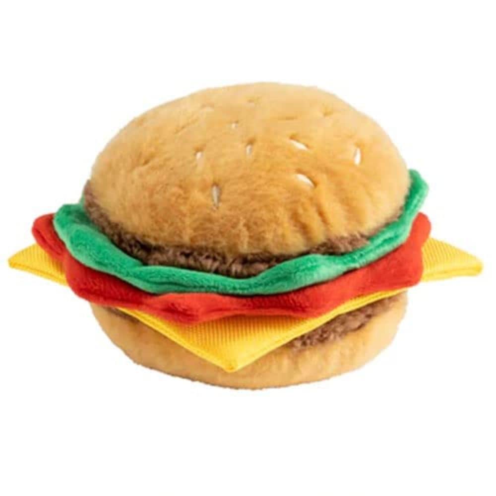 House of Paws Beef Burger Plush Dog Toy - Soft, Squeaky & Fun for Playtime, Fetch & Cuddling