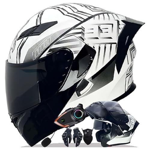 QJWMatic Casco De Motocicleta Modular Integral con Bluetooth Integrado Y Visera Doble, Homologado...