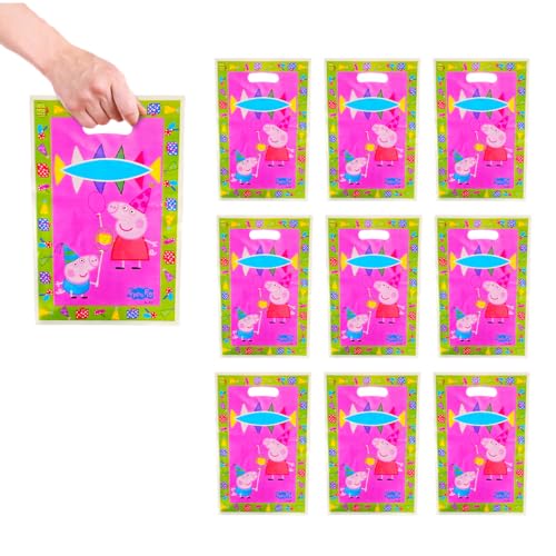 Image of WANNA PARTY Pack of 10 Pig Party Favor Bags, Pig Theme Loot Bags /Goodie Bags for Cute Cartoon Theme Pig Party Decorations
